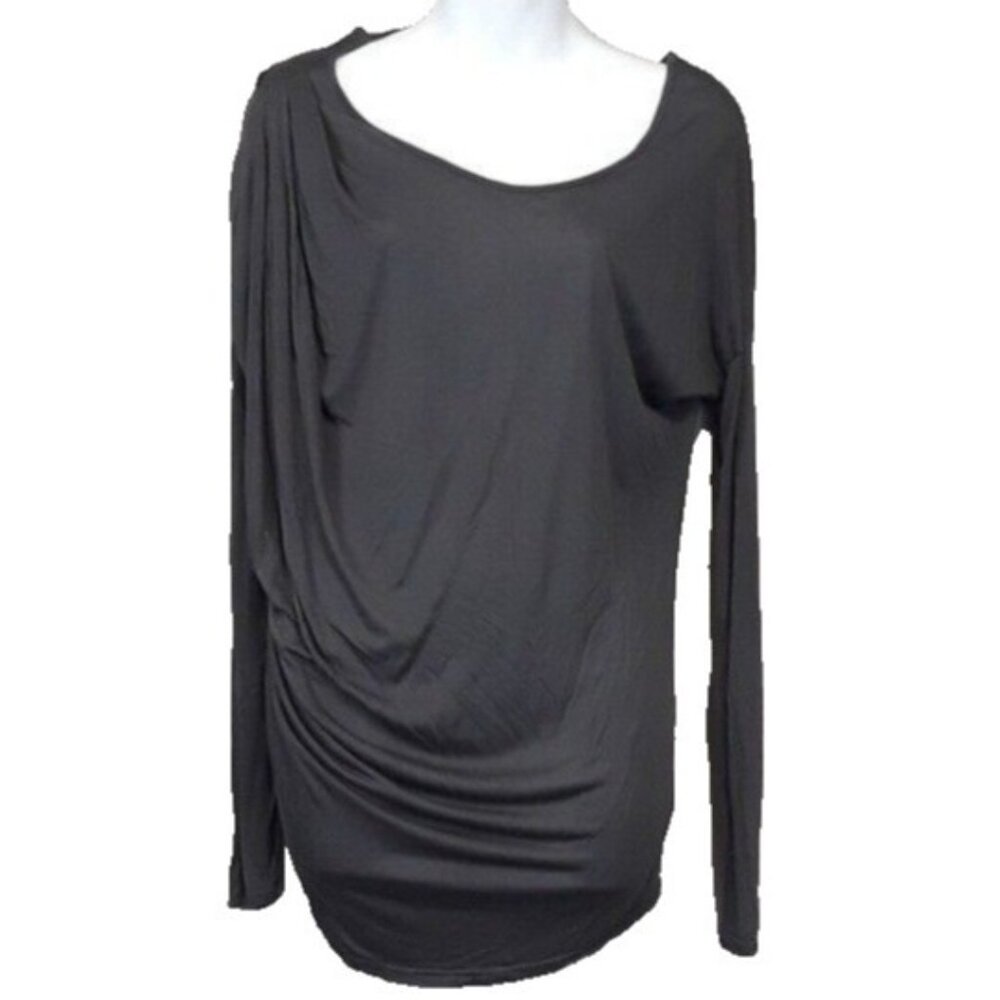 LaMade Womens Tunic Top Small Army Green Long Sleeve Ruched Open Back Casual